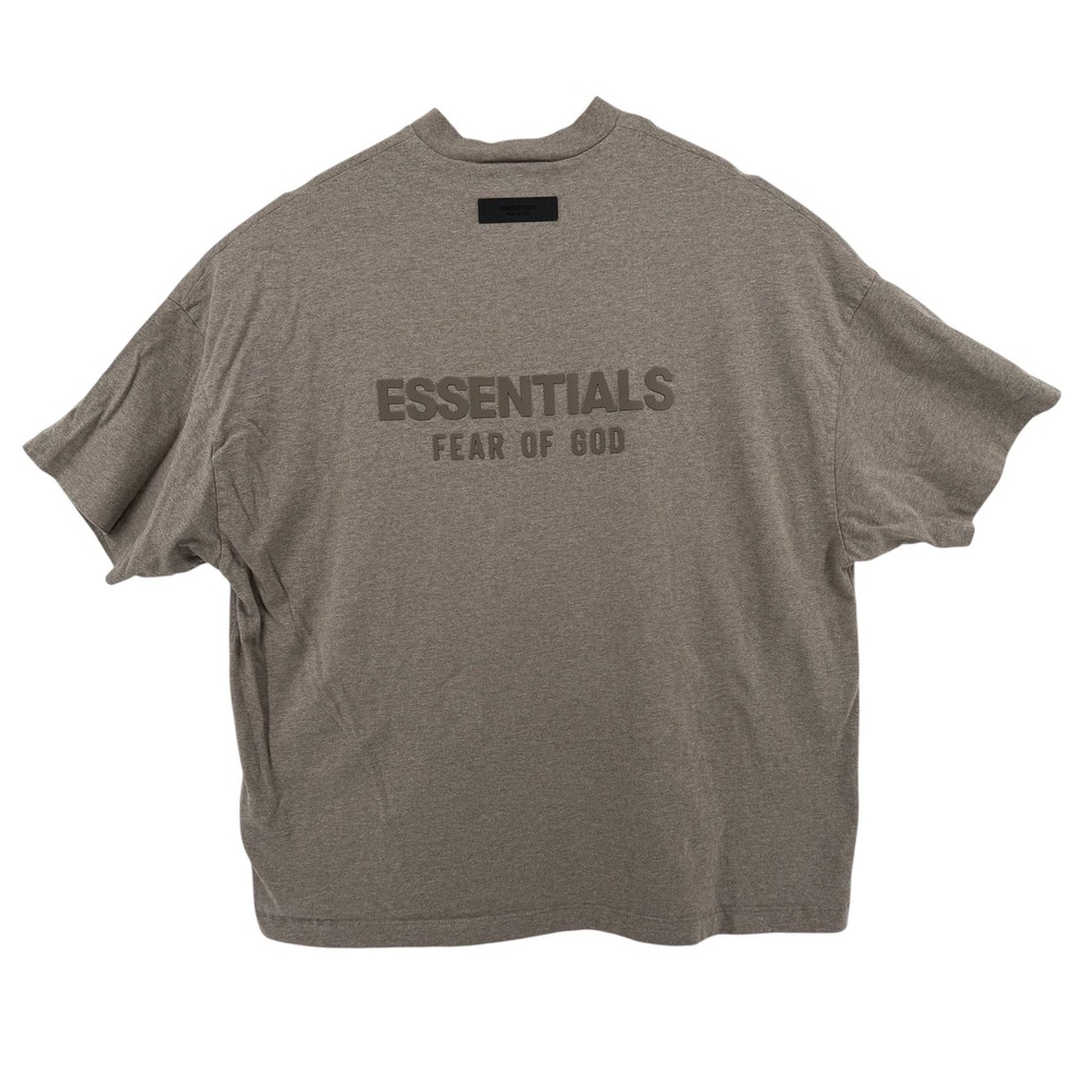 Fear of God Essentials Mens V-Neck Oversized T-Shirt Taupe Tan Logo Large - Picture 3 of 11